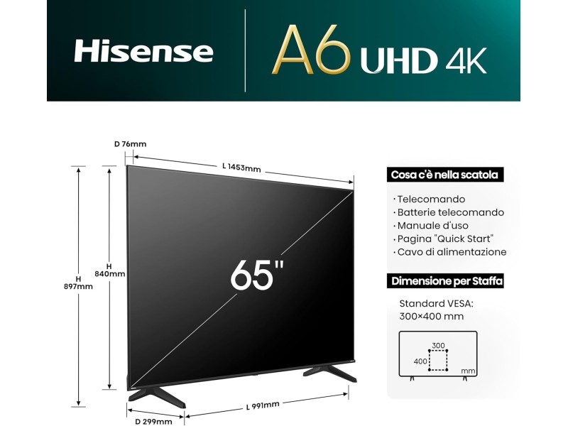 Hisense TV 65" 4K Ultra HD 65A6N - Premium 4K Experience
