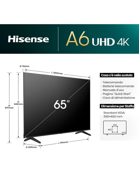 Hisense TV 65" 4K Ultra HD 65A6N - Premium 4K Experience