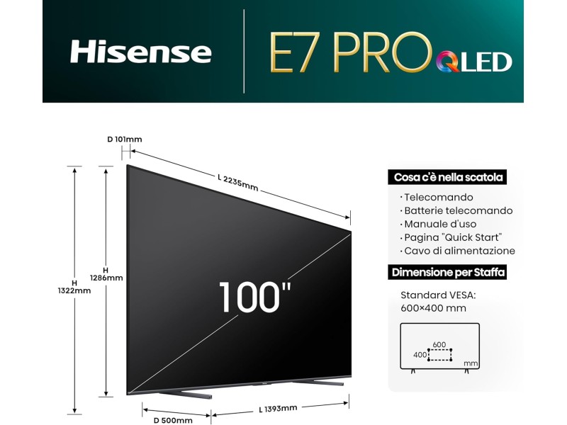 Hisense TV 100E7NQ PRO 100" QLED 4K 144Hz, VIDAA U7 - Ultimate Viewing Experience