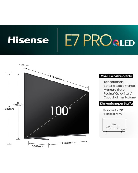 Hisense TV 100E7NQ PRO 100" QLED 4K 144Hz, VIDAA U7 - Ultimate Viewing Experience