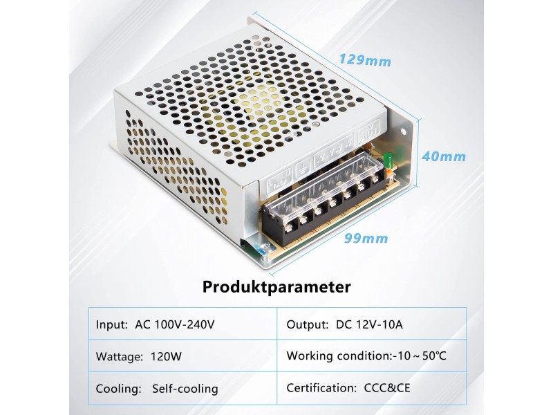 Alimentatore a Commutazione 12V 10A 120W DC - 100V/240V a DC-12V