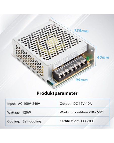 Alimentatore a Commutazione 12V 10A 120W DC - 100V/240V a DC-12V